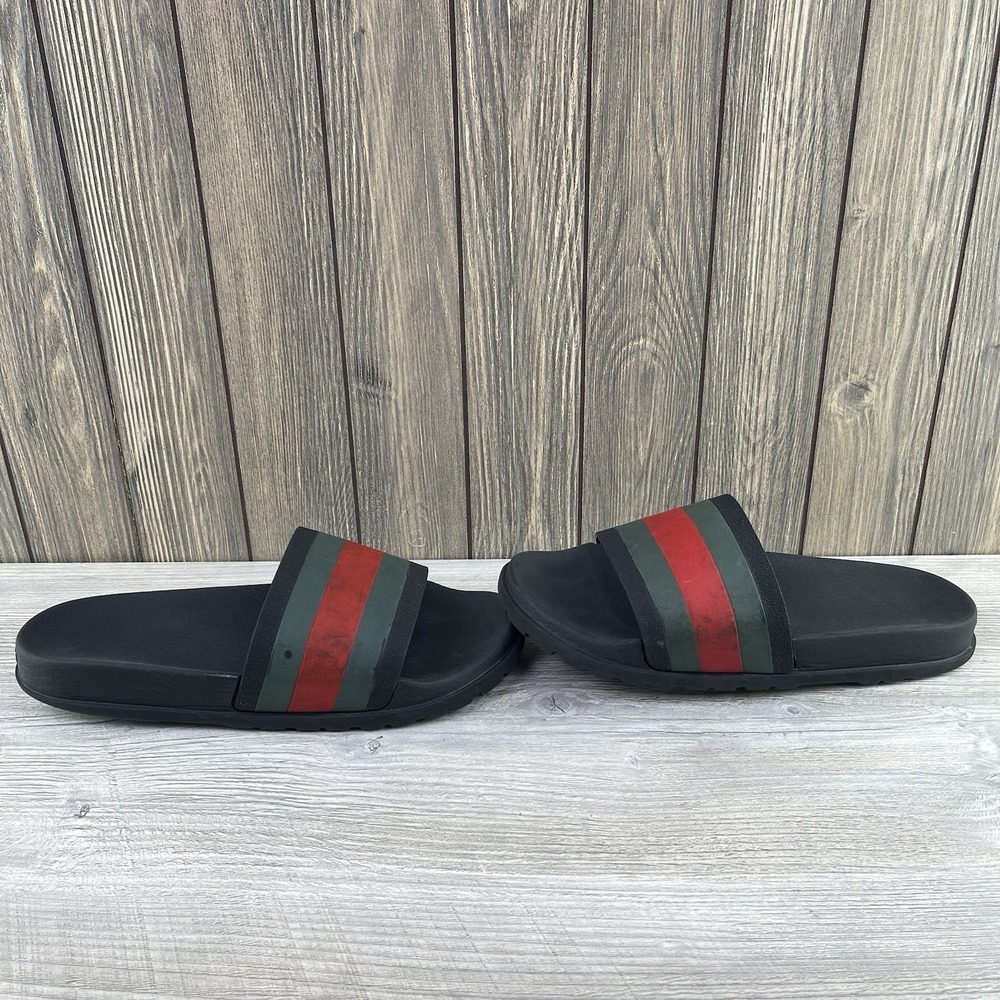 Gucci Web Men's Rubber Slide Sandal Black Rubber, Size 10 US Iconic Stripe Logo